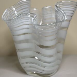 Rare Elegant White Striped Glass Vase